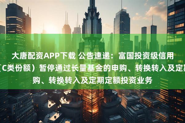 大唐配资APP下载 公告速递:富国投资级信用债债券型基金(C类份额)暂停通过长量基金的申购、转换转入及定期定额投资业务